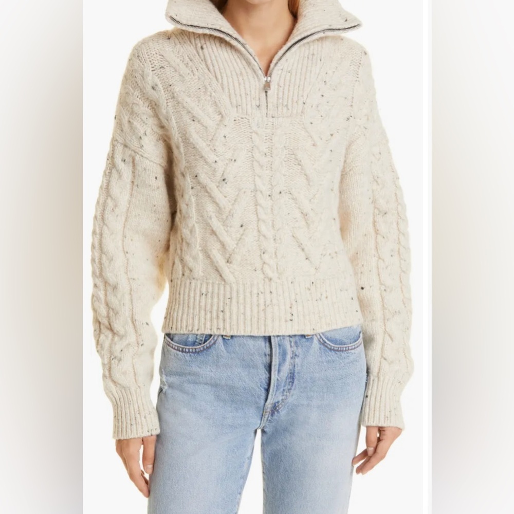 Ganni Cable Knit Half Zip Sweater NWT XXS in Ecru